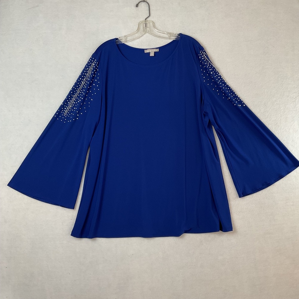 Woman Within Royal Blue Rhinestone Slit Bell Sleeve Tunic Top 1X 22/24